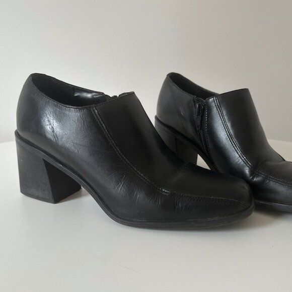 Y2K Black Leather Block Heel Boots - Picture 1 of 3